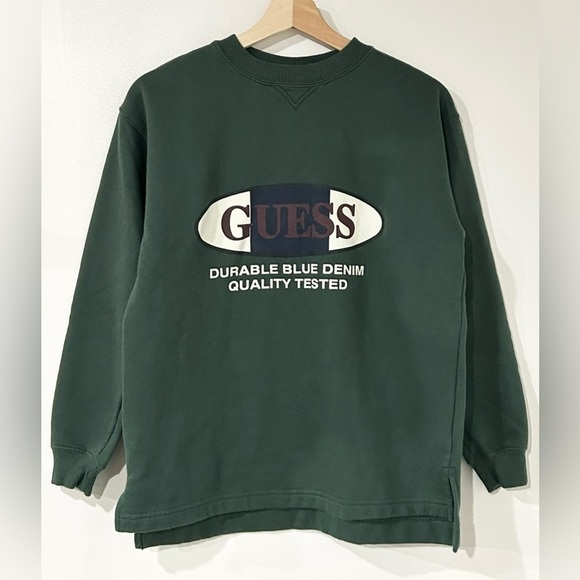 Vintage Guess Logo Fleece Crewneck Pullover‎ Sweatshirt Green Boys L - Picture 1 of 3